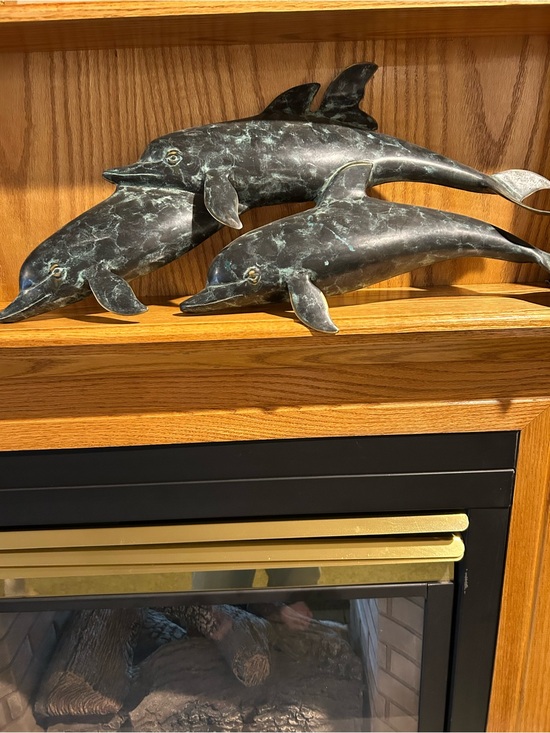 San Pacific Intnl Other - Brass Dolphins Wall Sculpture in Aged Verdigris Finish